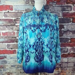 Zenergy By Chico's Ikat Print Zip Front Jacket
